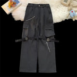 WIAOFELLAS  -  New Spring and Autumn Fashion Brand American Design Sense Strap Work Clothes Straight Tube Loose Versatile Cool Casual Pants