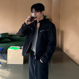 WIAOFELLAS  -  Korean Style Trend Men's Stand Collar Jackets Outerwear Fashion Solid Color Zipper Casual Short Coat Autumn