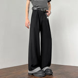 WIAOFELLAS  -  New Simple Men's Suit Pants Drape Striped Design Pleated Contrast Color Straight Wide Leg Male Trousers All-match