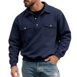 WIAOFELLAS  -  American Retro Spring and Autumn Sweatshirt Men's Fashionable Pocket Lapel Solid Color Versatile Work Motorcycle Top