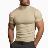 Wiaofellas  -  Summer Solid Color Short-sleeved Fashion Bottoming Shirt Men's Tight Turtleneck T-shirt