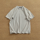 WIAOFELLAS  -  Heavy wash short sleeve T-shirt men drop shoulder sleeve solid color loose summer round neck half sleeve T