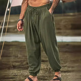 Wiaofellas  -  Fashionable Loose Cotton Linen Casual Pants for Men Color Harlan Long Pants Straight Leg Mid Waist Trousers