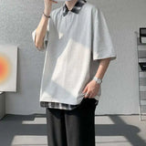 WIAOFELLAS  -  Fashion New Men's Spliced Plaid Fake Two Pieces Casual T-shirt Trendy Turn Down Collar Short Sleeve Tops Male Summer