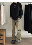 WIAOFELLAS  -  American Retro Jeans Mens Fashion Trendy Loose Wide Legs Bootcut Denim Pants Tall Man Yellow Mud Cowboy Trousers Streetwear