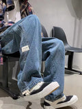 WIAOFELLAS  -  Spring Autumn Cargo Jeans Men Straight Loose Stitching Design Sense Niche Korean Streetwear All-match Wide-leg Denim Pants Mens