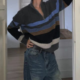 WIAOFELLAS  -  Fall Winter New Casual Knit Polo Sweaters Men Vintage Striped Crochet Knitting Jumper Tops Mens Trendy Long Sleeve Slim Sweater