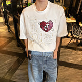 WIAOFELLAS  -  Fashion Men's Print Letter Beads Contrast Color Loose T-shirts Trendy Summer Casual Short Sleeves O-neck Tops Male