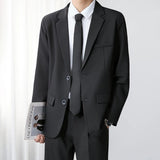 Wiaofellas  -  Winter New Men's Solid Color Long-Sleeved Suit Jacket Korean Retro Fashion Trendy High Street Loose Casual Men's Top