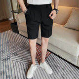 Wiaofellas  -  Men Summer New Solid Color Suit Shorts Mens Smart Casual Straight Shorts Male Streetwear Knee Length Pants Shorts G273