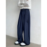 Wiaofellas  -  Korean Style Loose Men's Clothing Casual Pants Straight Wide Leg Solid Color Male Trousers Zippers New Stylish Summer