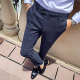 Wiaofellas  -  Men Casual Plaid Suit Pants Fashion Men's Slim Fit Business Social Dress Pants Formal Wedding Social Party Male Trousers