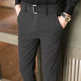 WIAOFELLAS  -  Autumn and Winter Men's Fashion Solid Color Fabric Casual Thickened Wool Business Brushed Straight Tube Versatile Pants