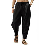 WIAOFELLAS  -  Spring Summer Casual Mens Loose Solid Pants Harajuku Pencil Cotton Linen Pants For Mens Mid Waist Splicing Drawstring Trousers