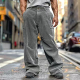 WIAOFELLAS  -  Spring Autumn Casual Corduroy Pants Men's Long Pants Solid Drawstring Casual Breathable Wide-leg Multi-pocket Straight Pants