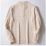 WIAOFELLAS  -  Spring and Autumn Men's Button-up Collar Knitwear Casual Floral Solid Color Pullover Sweater Men's Business Casual Pullover
