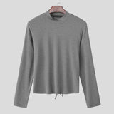 WIAOFELLAS  -  Men T Shirt Solid Color Turtleneck Long Sleeve Hollow Out Backless Male Tee Tops Streetwear Sexy Fashion Unisex T-shirts