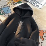 Wiaofellas  -  Cartoon Boy Brainstorming Printed Hoodies Mens Hip Hop Loose Sweatshirt Oversized Fashion Clothes Fleece Pullover Sweatshirts
