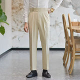 WIAOFELLAS  -  Spring Autumn Fashion Italian Naples Suit Pants For Men Smart High Waist Straight Trousers Business Casual Solid Slim Fits Pant