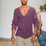 Wiaofellas  -  European and American Men's Long Sleeved V-neck Loose Oversized Men's Fashion Casual Solid Color Sweater