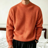 Wiaofellas  -  Man's Lazy Knitwear Sweater Autumn Winter Korean Fashion Ribbed Texture Long Sleeve Loose Crewneck Knitted Pullover Sweaters Man