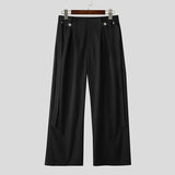 Wiaofellas  -  Men Pants Solid Color Button Joggers High Waist Casual Trousers Men Streetwear Loose Fashion Male Wide Leg Pants S-5XL