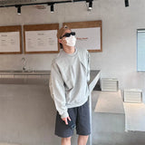 Wiaofellas  -  Korean Fashion Crewneck Sweatshirts For Men Casual Design Pullover Y2K Hoodies Solid Color Streetwear Long Sleeve Tops