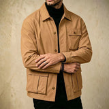 Wiaofellas  -  Retro Solid Color Lapel Jacket Mens Daily Outdoor Autumn Multi Pocket Long Sleeve Coat Fashion Loose Fit Outwear For Mens