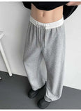 WIAOFELLAS  -  Trendy Men's Drawstring Design Contrast Color Trousers New Fashion Summer Loose High-waisted Wide Leg Pants Male