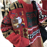 WIAOFELLAS  -  Christmas Sweater Men Fashion Cartoon Animal Embroidery Pullovers Gengar New Year Streetwear Clothing New Knitted Sweater Unisex
