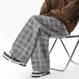 Wiaofellas  -  Spring Plaid Distressed Baggy Pants For Men Casual Sports Loose Straight-Leg Sweatpants High Street Fashion Y2K Trousers