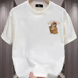 Wiaofellas  -  Men's Vintage Short Sleeve Summer Social Oversized Y2k Streetwear Harajuku New T shirt Comfortable Pure Cotton Funny Clothing