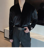 WIAOFELLAS  -  New Autumn Trend High Elasticity Ribbed Knitted Long Sleeve T-shirt men Temperament V-neck Versatile T-shirt casual Base Shirt