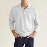 Wiaofellas  -  Men Long Sleeve Polo Shirt V Neck Button Up Casual Autumn Basic Solid Color Knitwear Tops For Men