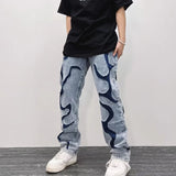 Wiaofellas  - new men's jeans men's loose straight leg men's wear straight leg wash jeans men's fashion print jeans men's wide leg pants