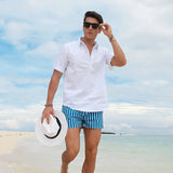 Wiaofellas  -  Men Clothing Beach Pants Men's Beach Vacation White Striped Shorts Hot Spring Swimming Trunks with Lining