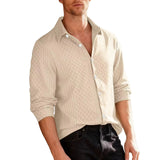 2025 New Jacquard Long Sleeve Button Cardigan Jacket Men's Solid Color Casual Sports Loose Men's Shirt