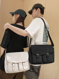 WIAOFELLAS  -  Messenger Bag Casual Canvas Bag Solid Color Retro Bag Solid Color Student Shoulder Bag
