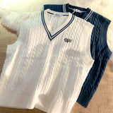 WIAOFELLAS  -  Sweater Vests Men Simple Embroidery Soft Cozy Japanese Style Handsome Sleeveless Knitted Jumper Aesthetic Hombre Streetwear Chic