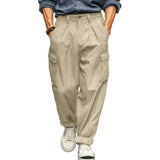 Wiaofellas  -  Spring Autumn New Men's Stand Pocket Corduroy Cargo Pants Basic Trouser Plus Size Mens Casual Button Wide Leg Sweatpants
