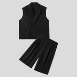 WIAOFELLAS  -  2025 American Style Sets Stylish Men's Sleeveless Vests Shorts Casual City Walk Male Double Breasted Suit 2 Pieces S-5XL