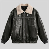 WIAOFELLAS  -  Retro PU Leather Jacket Men Winter Thick Lamb Jacket Coat Men Oversized Streetwear Hip Hop Zip Up Windbreaker Black Brown Jacket