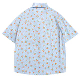 WIAOFELLAS  -  American Retro Full Of Print Cherry Shirts For Men Summer Button Up Casual Streetwear Male Couple Top Tees Hip Hop Men Clothing