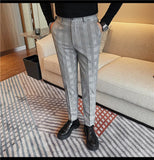 WIAOFELLAS  -  Autumn Winter New Men's Suit Pants Korean Plaid Business Formal Casual Dress Pants Wedding Party Office Social Trousers