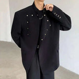 WIAOFELLAS  -  New Chinese Style Men's Blazers Stand Collar Metal Design Shoulder Pads New Spring Solid Color Male Suit Jackets