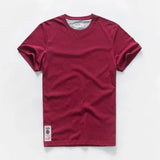 Wiaofellas  -  Retro Distressed Cotton round Neck Short Sleeve T-Shirt Loose Fit Basic Color Summer Youth Fashion Standard Tailoring Male Top