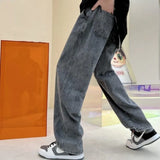 WIAOFELLAS  -  Neutral Simple Solid Long Jeans Men Korean Style Fashion High Street Loose Casual Jean Pants Male Daliy All-match Trousers
