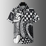 WIAOFELLAS  -  Geometric Love Printed Shirt Men Short Sleeve Casual Shirts High Quality Business and Social Formal Shirt Party Tuxedo Blouse