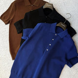 WIAOFELLAS  -  Men summer fashion urban solid color simple and fashionable 4-button knitted short-sleeved Polo shirt