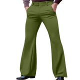 Wiaofellas  -  Men Flare Dress Pants Solid Color Button-down Casual Slightly Flared Trousers Luxury Premium British Elegant Straight Pant S-3XL
